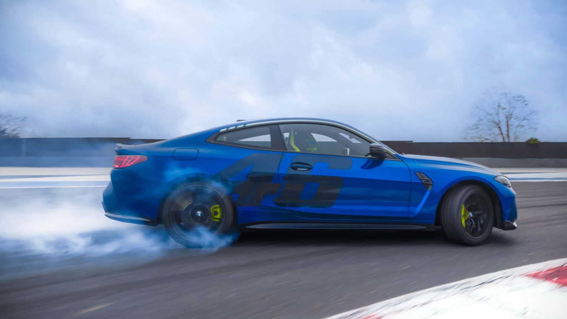 2025 BMW M4 CS VR46 Edition Side 2025 BMW M4 CS VR46 Edition Side Burnout on Track